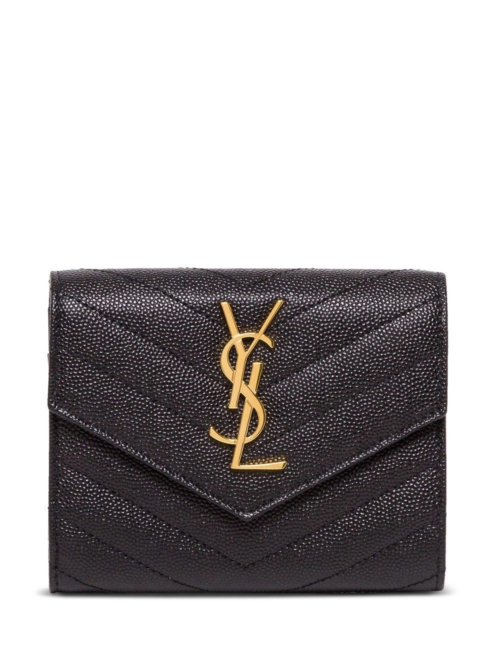 Saint Laurent Portafoglio in Pelle Nera Grain de Poudre Saint Laurent Donna