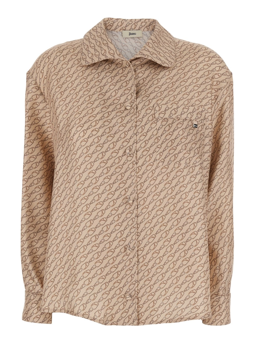 Herno Camicia in Seta con Colletto Ampio e Stampa All-Over Beige Donna
