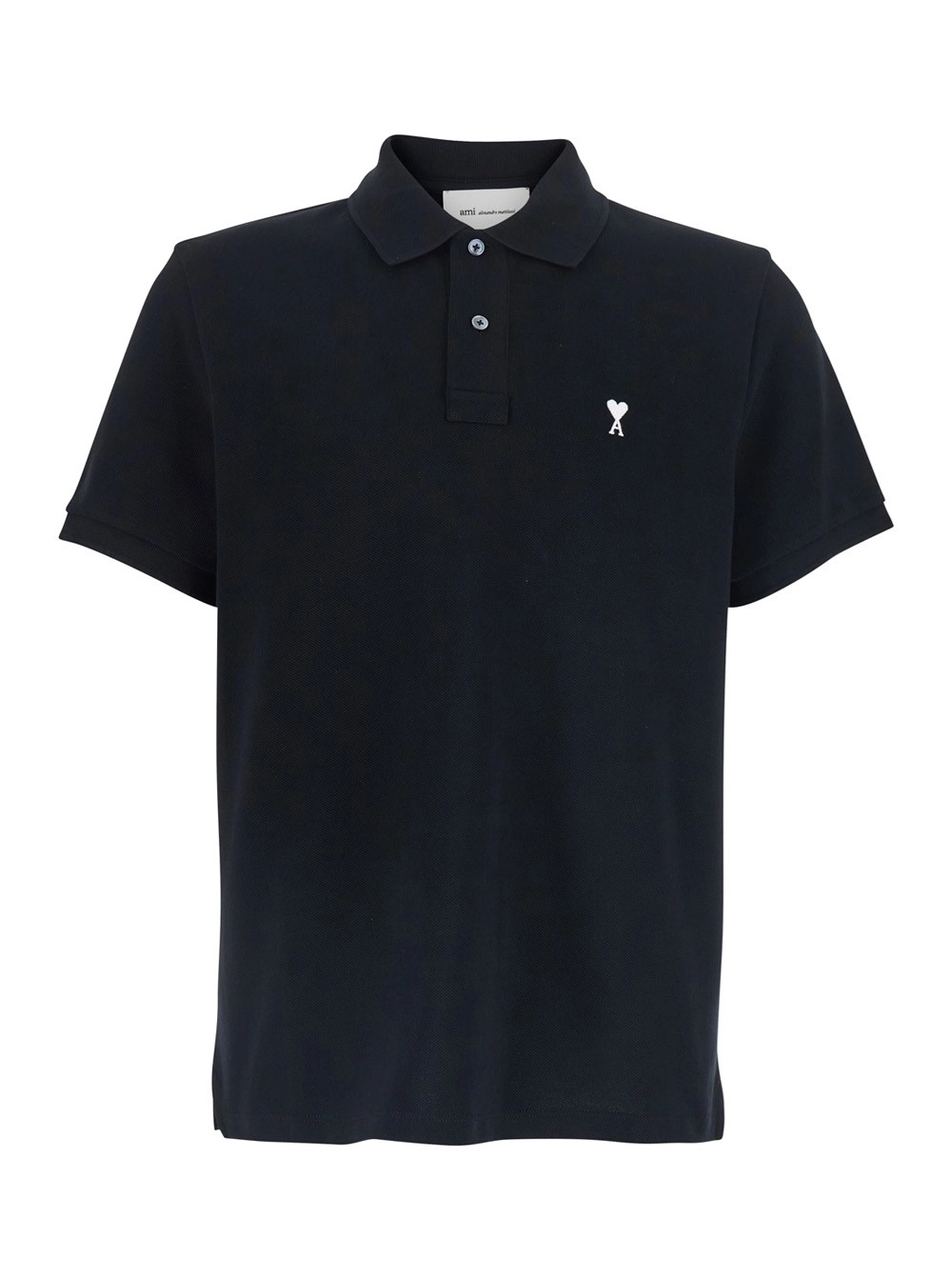 AMI Paris Polo con Logo AMI DE COEUR ricamato sul fronte In Cotone Nera Uomo