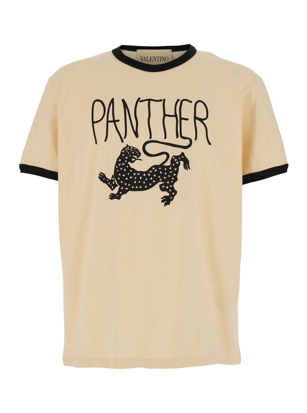 Valentino T-Shirt Girocollo con Stampa sul Fronte in Cotone Beige Uomo
