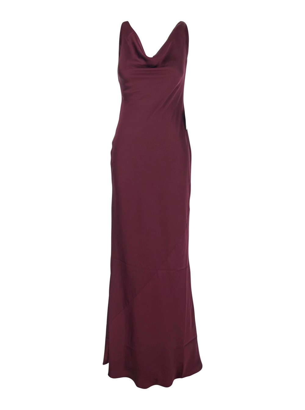 Norma kamali Abito Lungo con Scollo Asimmetrico e Gonna Svasata in Tessuto Tecnico Bordeaux Donna