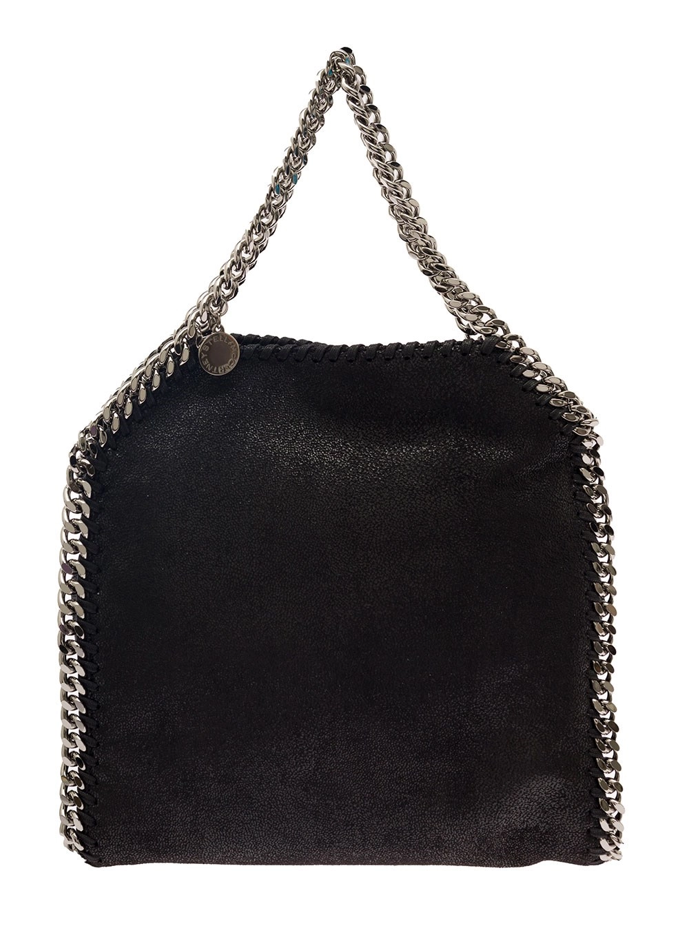Stella McCartney Tiny Borsa Tote con Charm in Ecopelle Nera e Metalleria Argento Donna