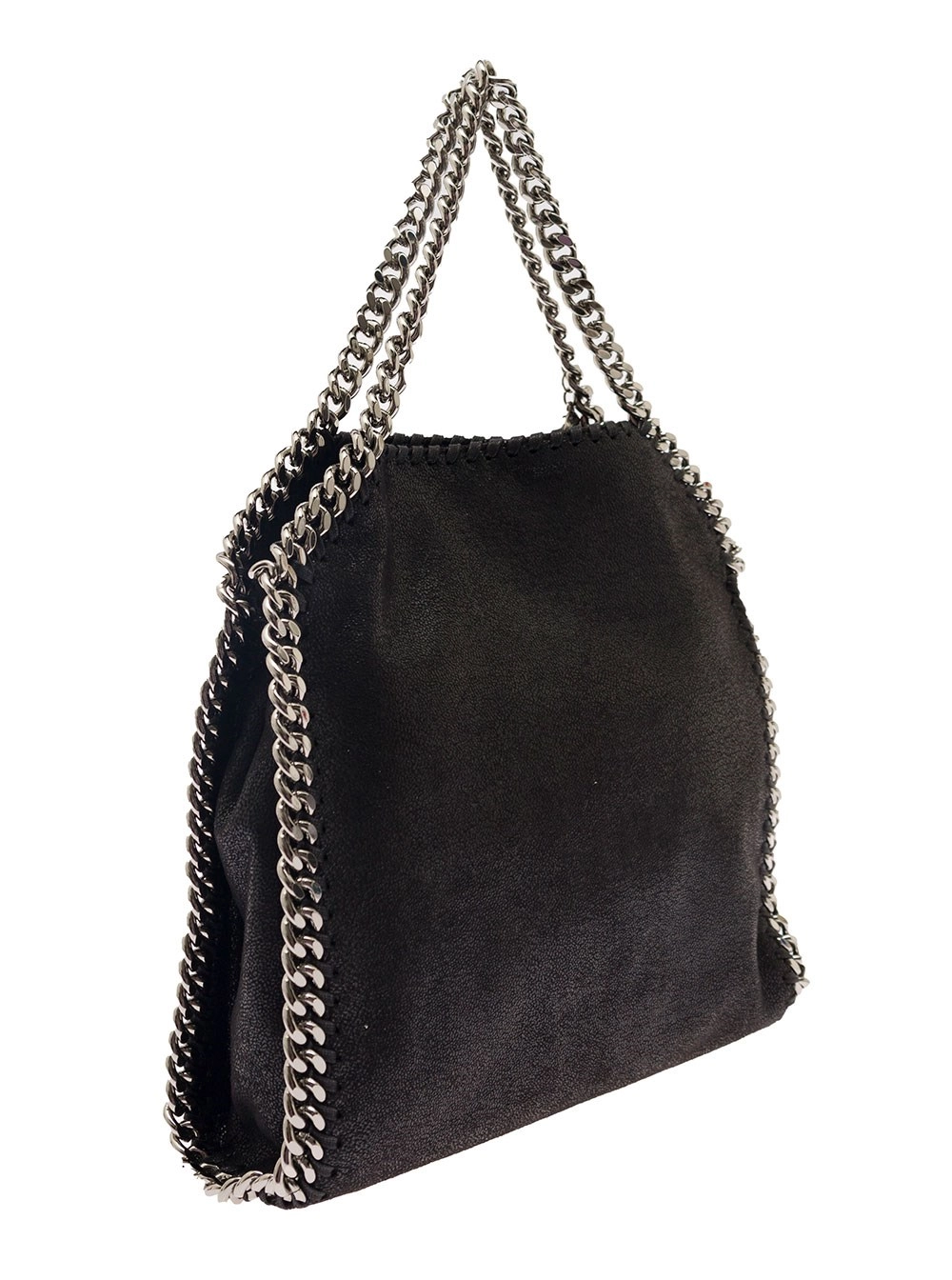 Stella McCartney Tiny Borsa Tote con Charm in Ecopelle Nera e Metalleria Argento Donna, view 2