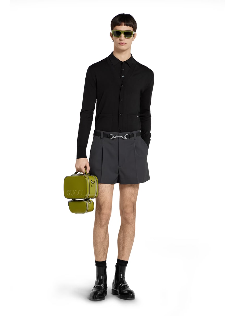 Gucci Polo con Tasca sul Petto e Logo Ricamato sul Fronte in Maglia di Seta Fine Nera Uomo, view 4