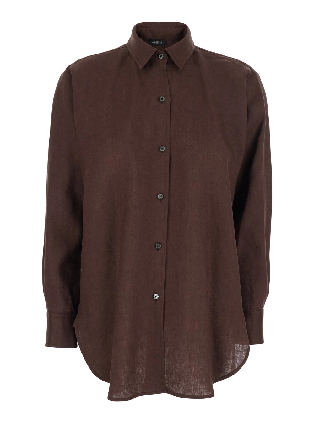 Leplain Camicia in Lino con colletto Classico e Chiusura con Bottoni Marrone Donna