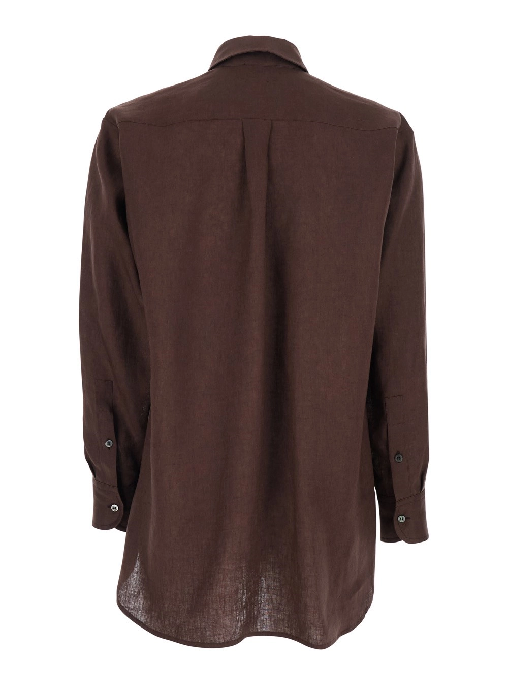 Leplain Camicia in Lino con colletto Classico e Chiusura con Bottoni Marrone Donna, view 2