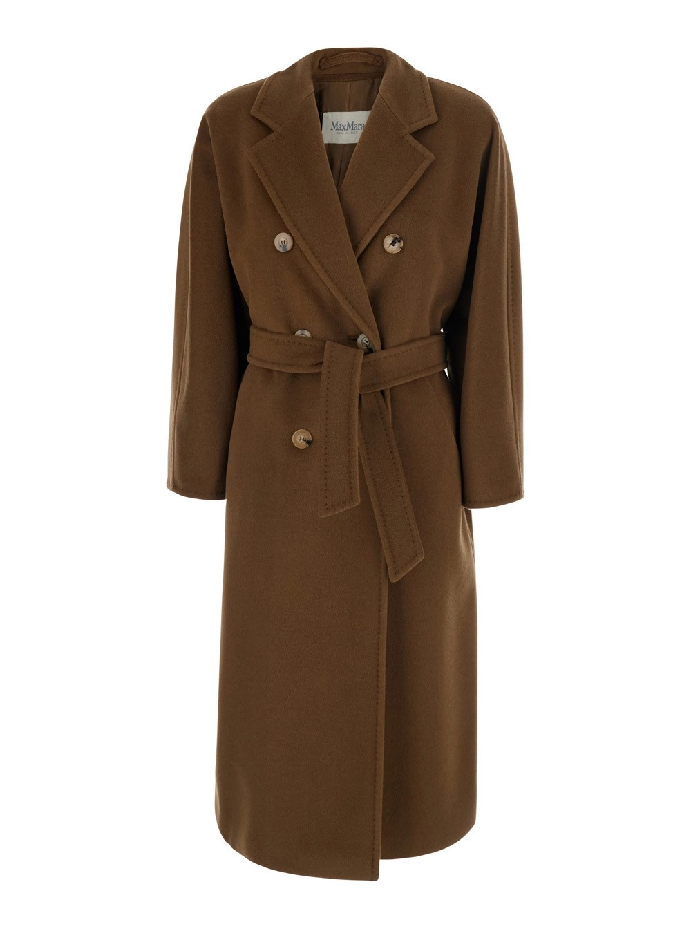 Max Mara Cappotto Doppiopetto 'Madame' con Revers Classici e Cintura sul Fronte in Lana e Cashmere Marrone Donna