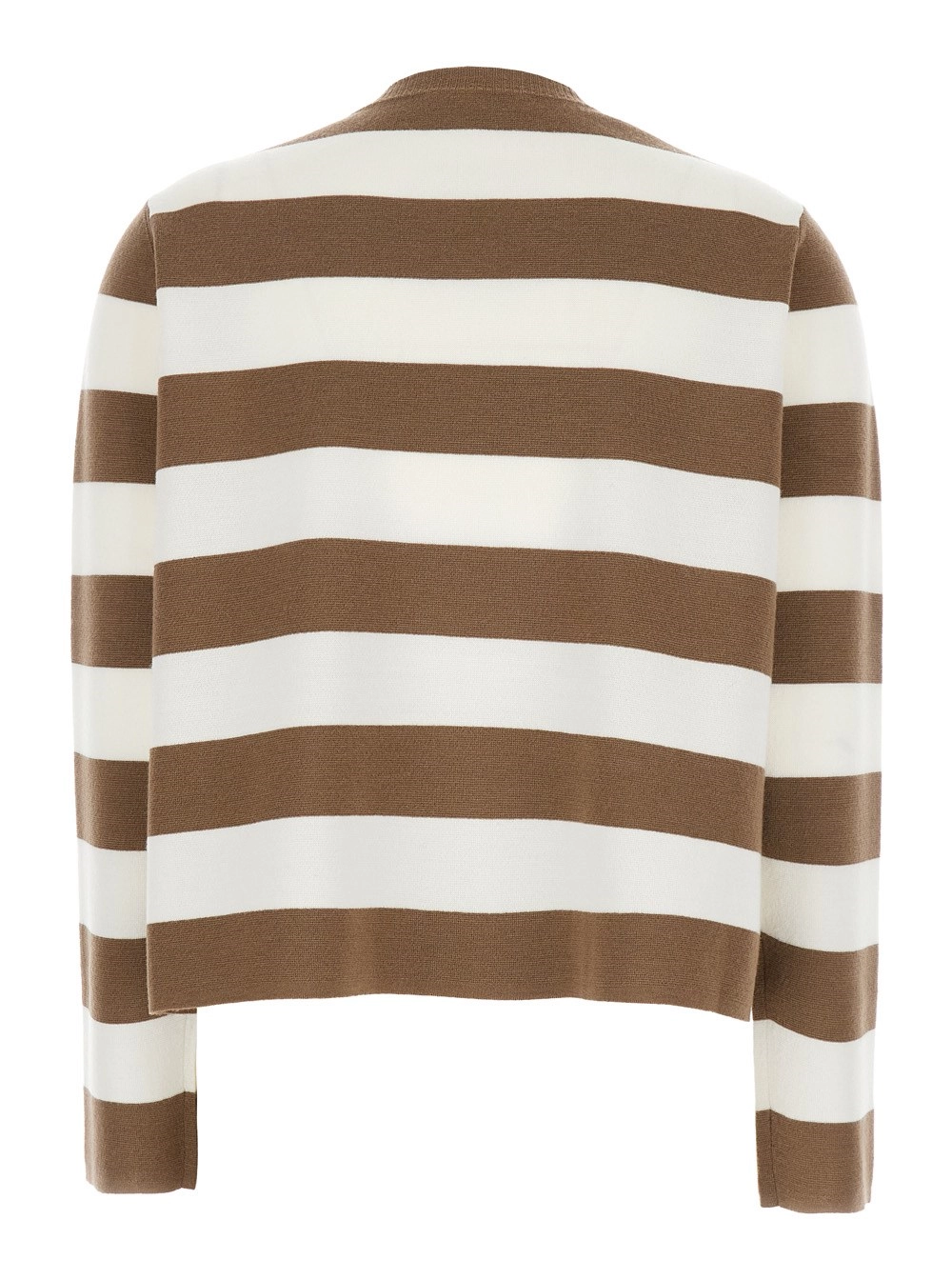 Max Mara Maglione 'Viterbo' Girocollo con Ricamo sul Fronte e Motivo a Righe All-Over in Lana Beige Donna, view 2