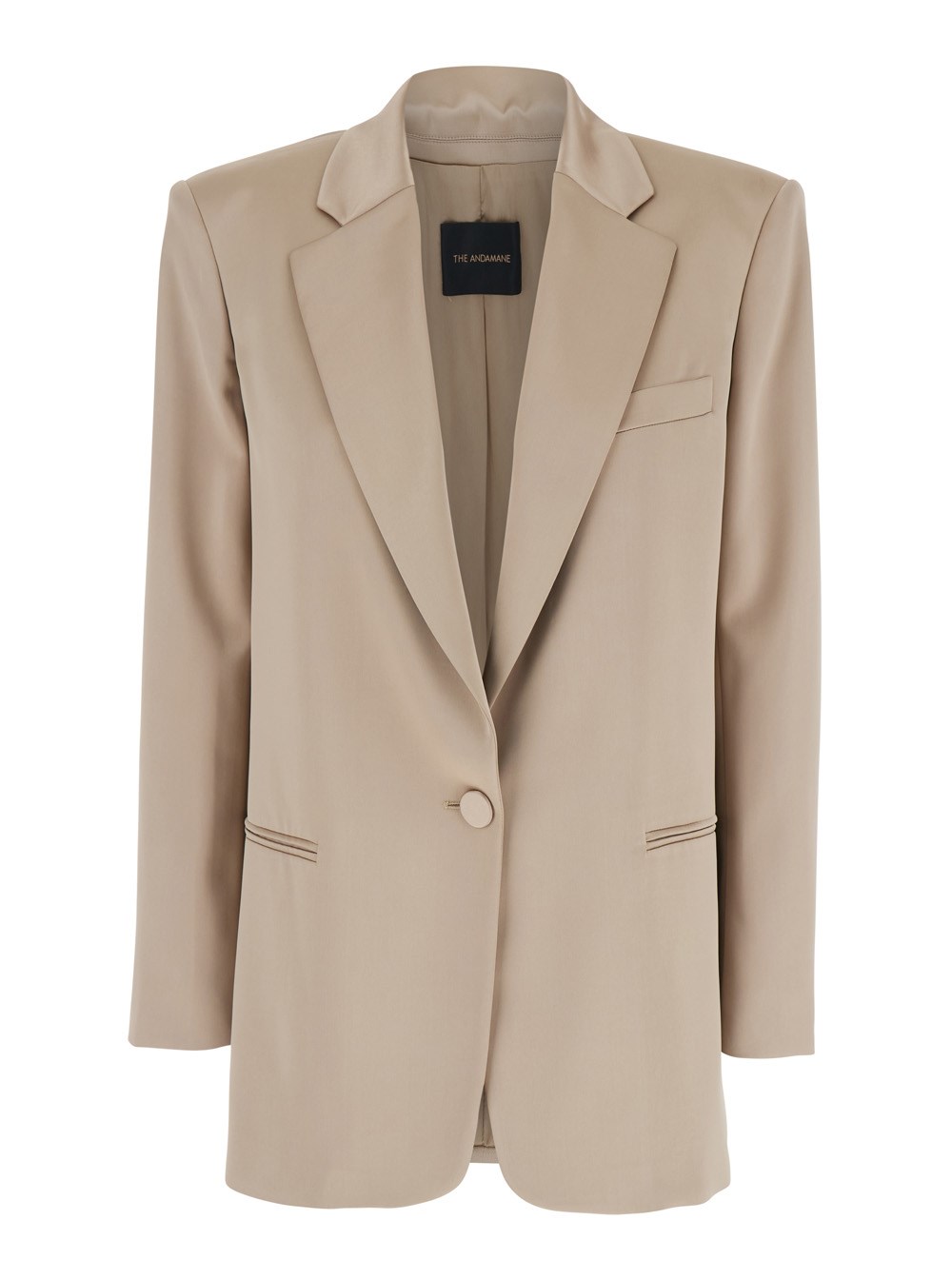 The andamane Giacca 'Guia' Monopetto con Revers Classici e Spalline in Misto Lana Stretch Beige Donna