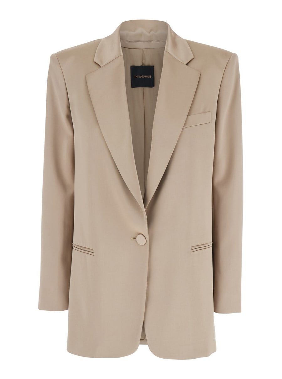 The andamane Giacca 'Guia' Monopetto con Revers Classici e Spalline in Misto Lana Stretch Beige Donna