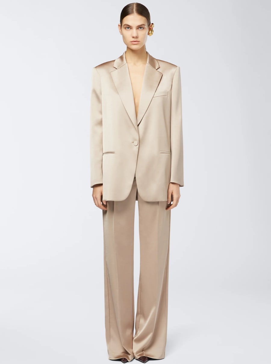 The andamane Giacca 'Guia' Monopetto con Revers Classici e Spalline in Misto Lana Stretch Beige Donna, view 4
