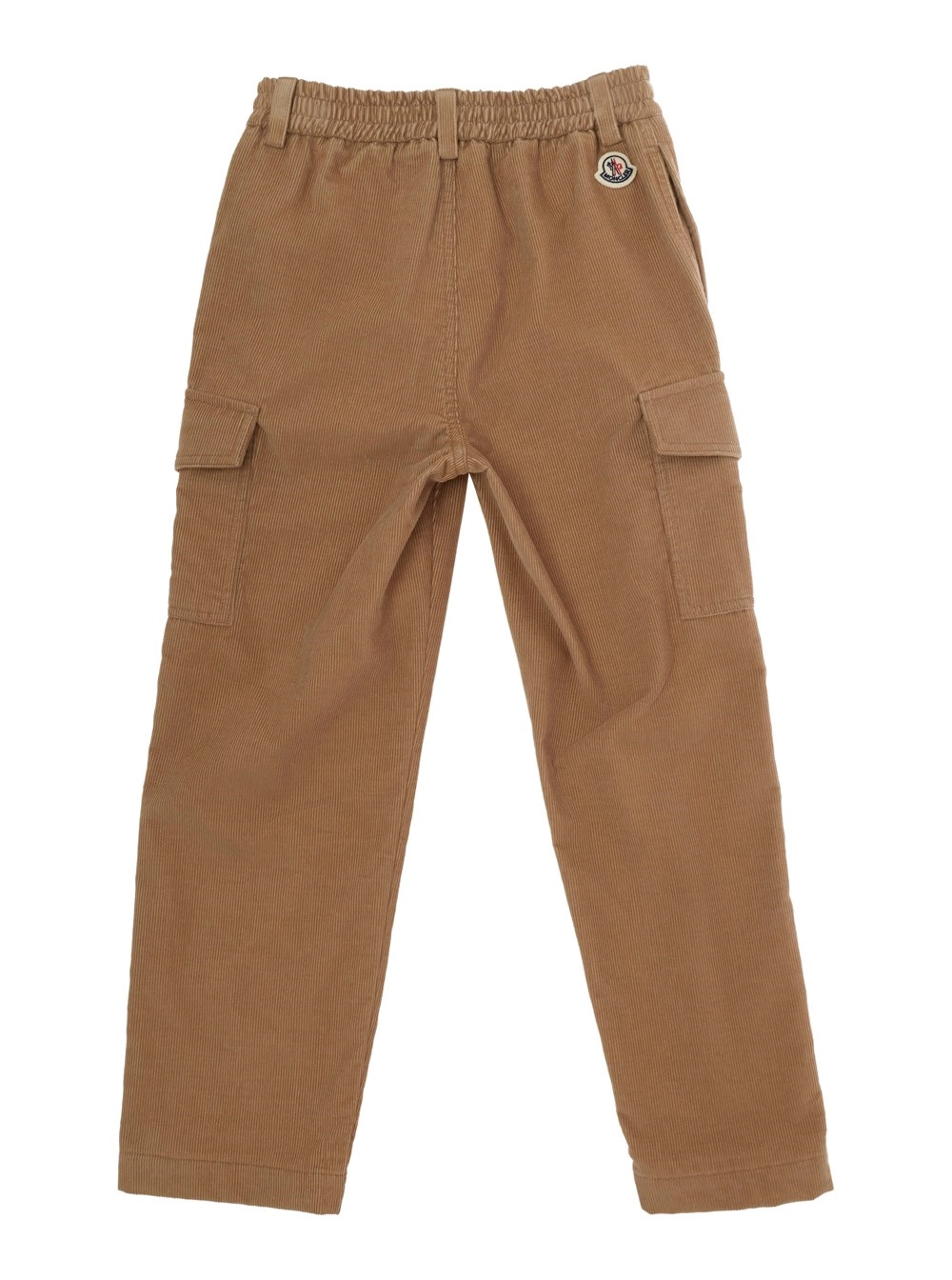 Moncler kids Pantaloni con vita elasticizzata e patch logo sul retro in velluto a coste marroni bambino, view 2