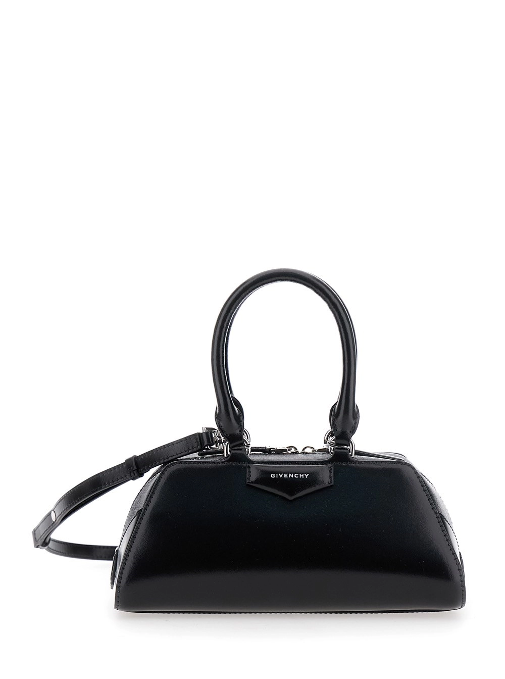 Givenchy Borsa a Mano 'Antigona East West' Mini con Tracolla Regolabile e Removibile e Logo Lettering sul Fronte in Pelle Nera Donna