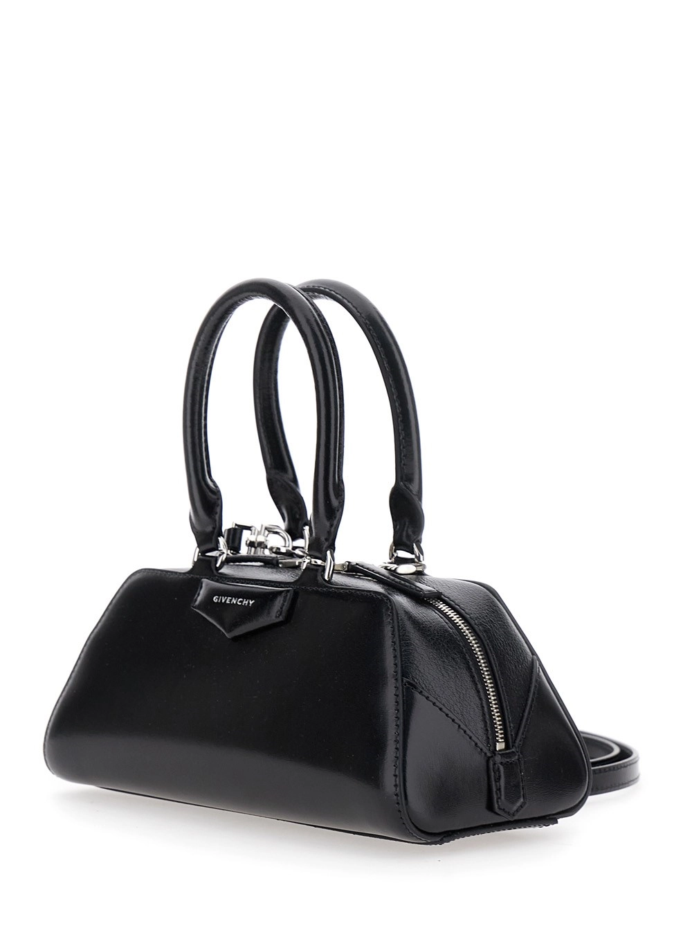 Givenchy Borsa a Mano 'Antigona East West' Mini con Tracolla Regolabile e Removibile e Logo Lettering sul Fronte in Pelle Nera Donna, view 2
