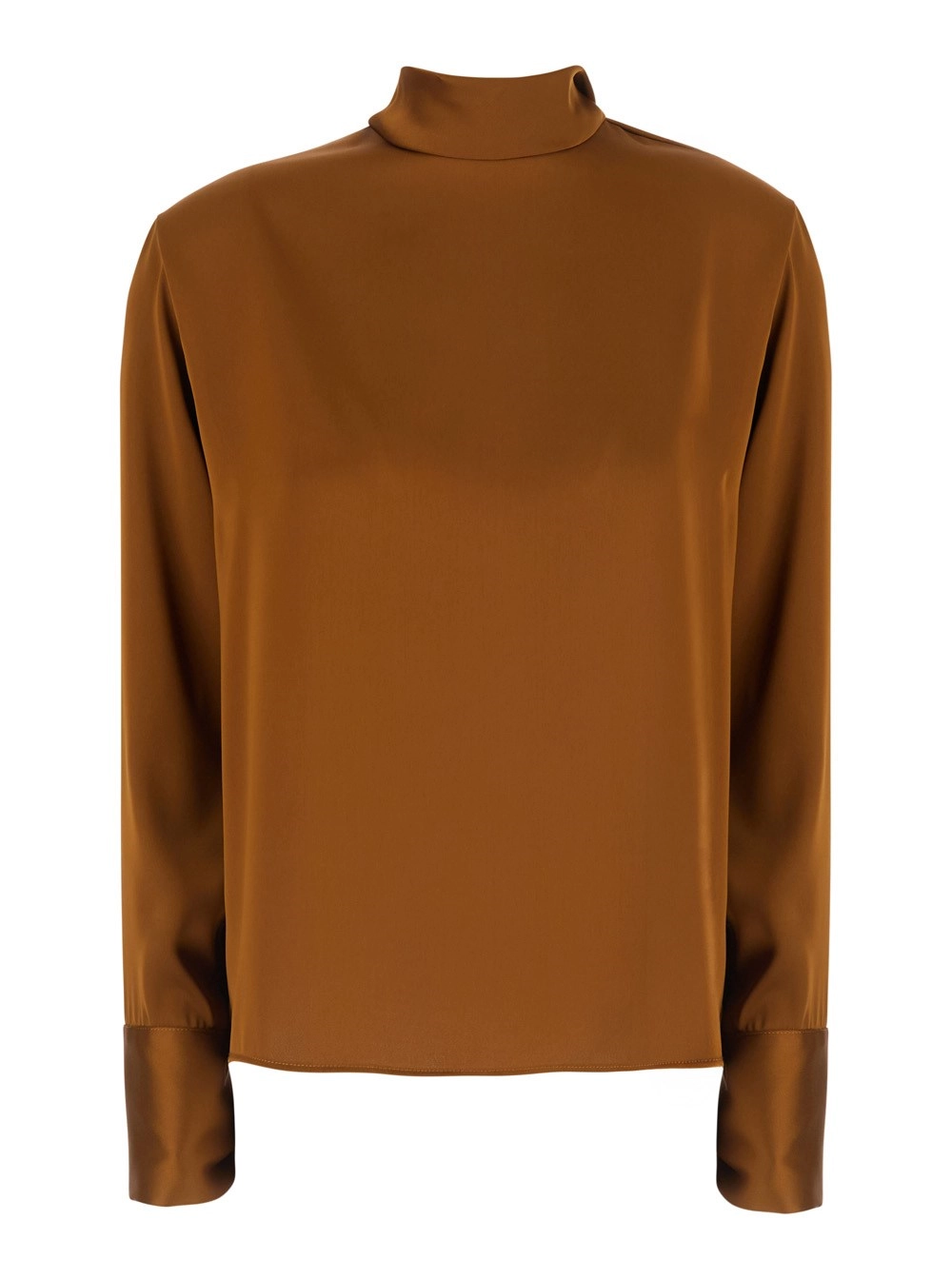 Leplain Blusa a Collo Alto con FIocco sul Retro in Raso Marrone Donna