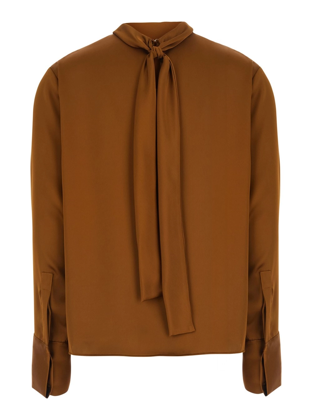 Leplain Blusa a Collo Alto con FIocco sul Retro in Raso Marrone Donna, view 2