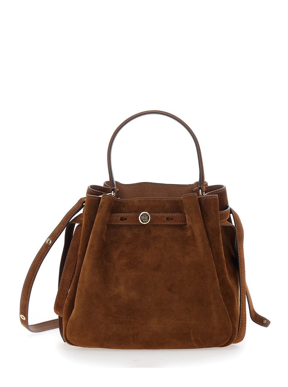 Tory Burch Borsa a mano 'Romy Bucket Bag' con Coulisse in Pelle Scamosciata Marrone Donna