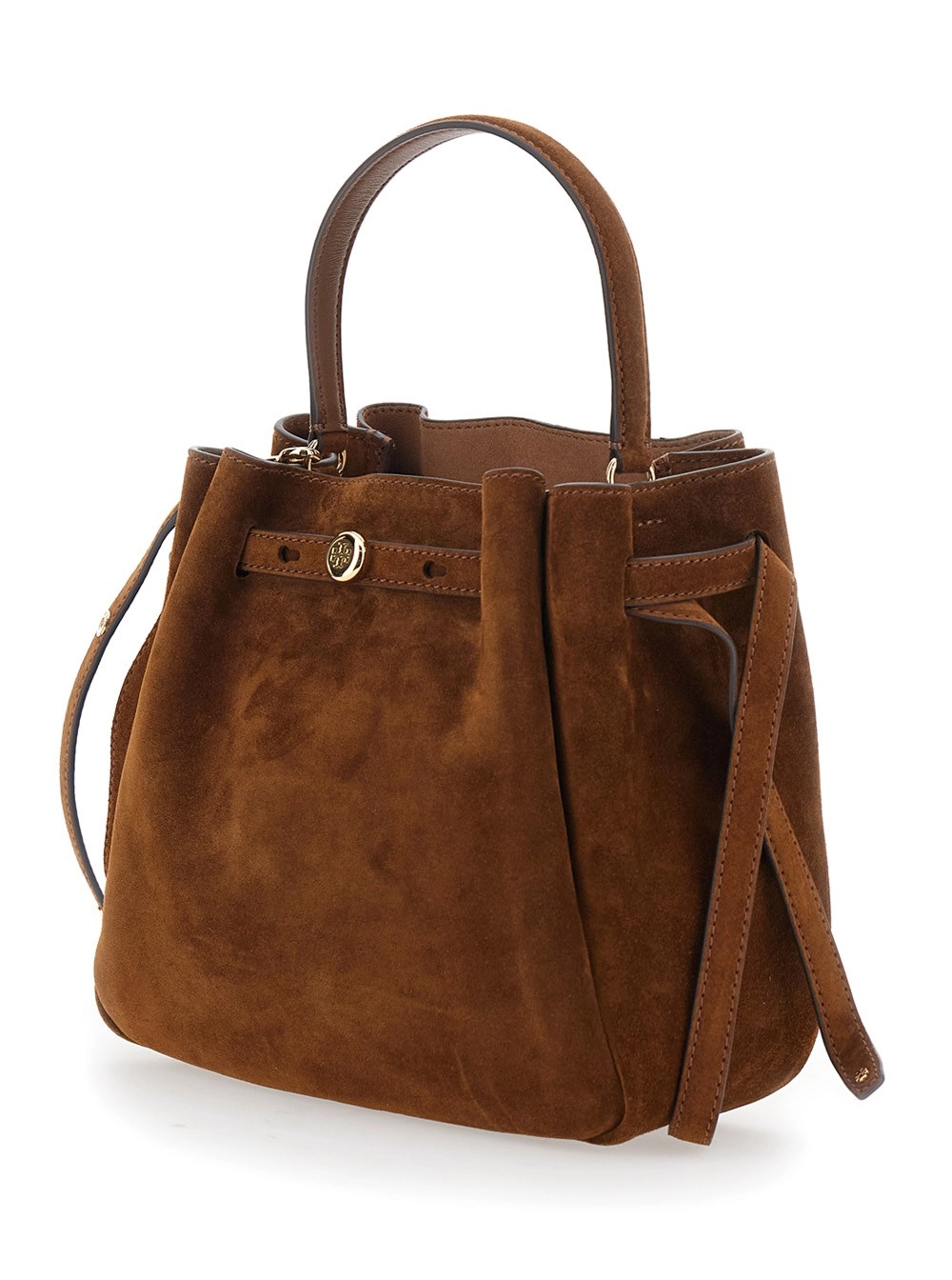 Tory Burch Borsa a mano 'Romy Bucket Bag' con Coulisse in Pelle Scamosciata Marrone Donna, view 2