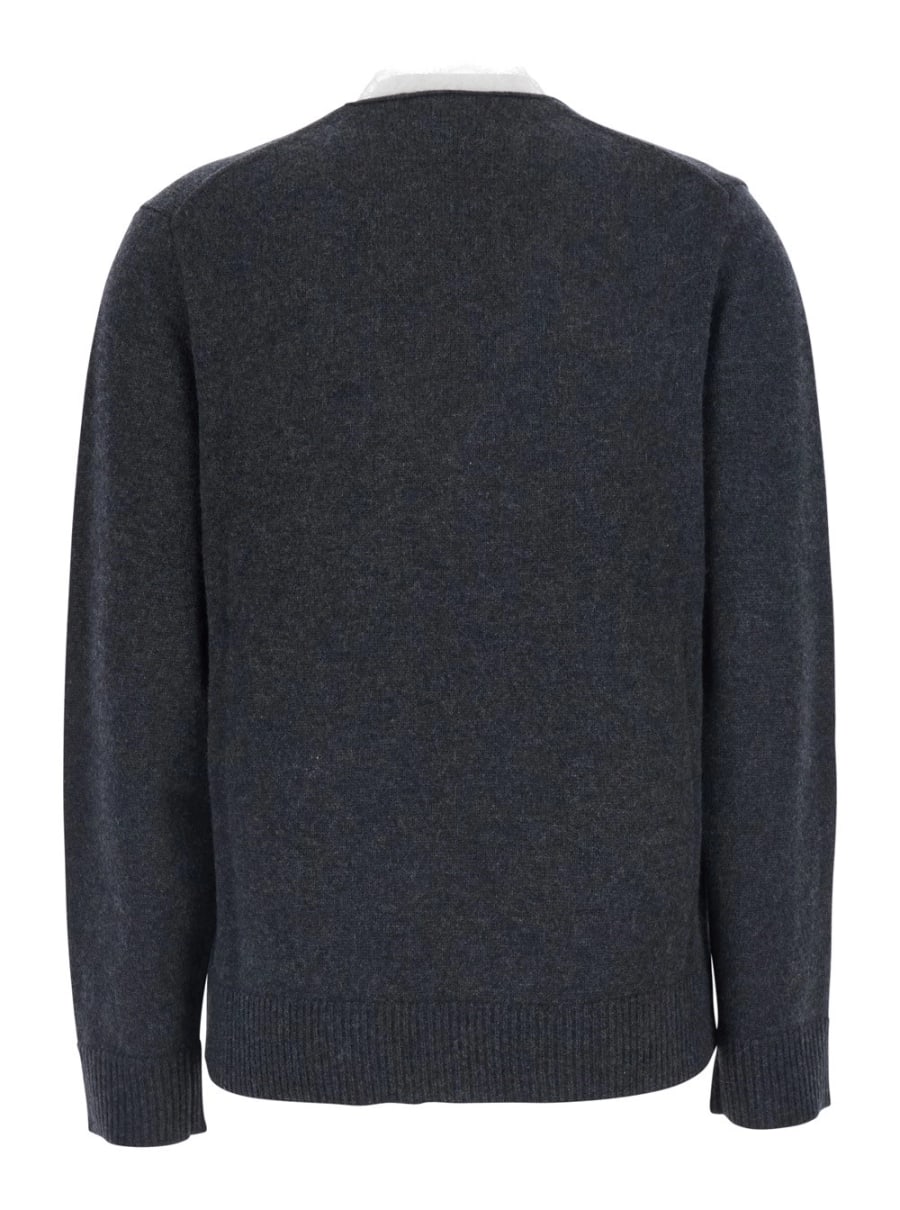 Loulou de saison Maglione 'Leyla' con scollo a V e dettagli in pizzo in cashmere grigio donna, view 2