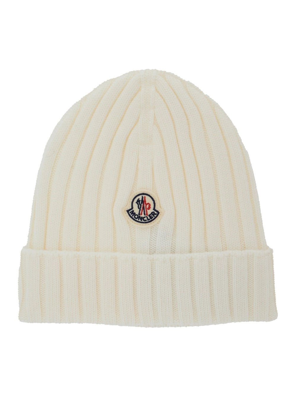 Moncler kids Berretto con Patch Logo sul Fronte e Lavorazione a Maglia in Lana Bianco Baby