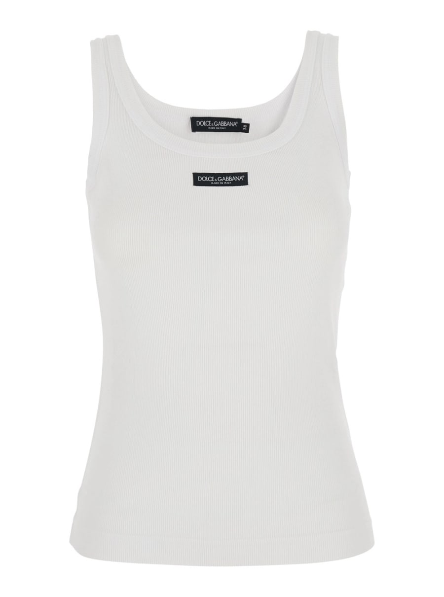 Dolce & Gabbana Top con patch logo sul fronte in cotone bianco donna