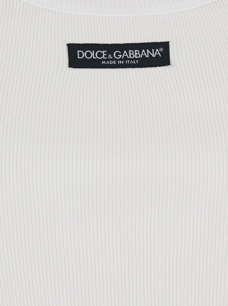 Dolce & Gabbana Top con patch logo sul fronte in cotone bianco donna, view 3