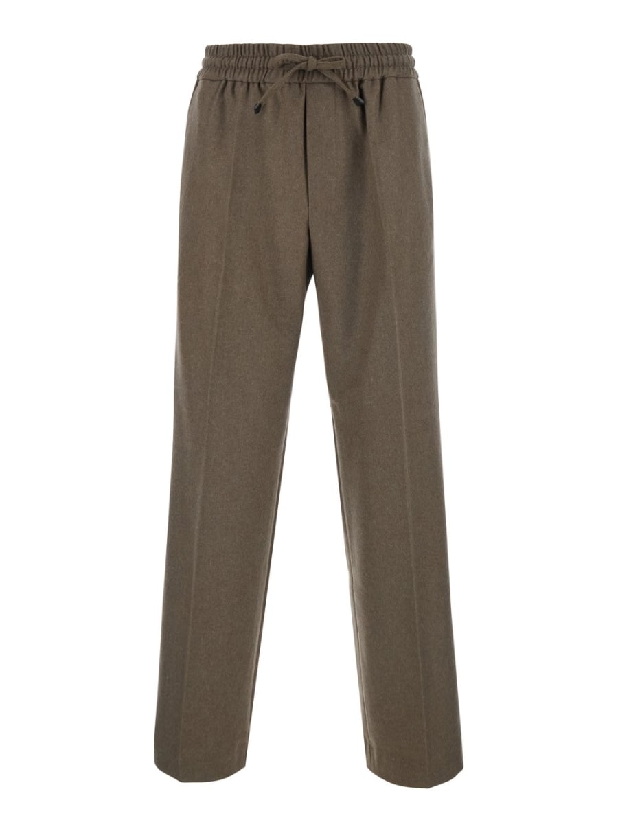 Drôle de monsieur Pantaloni con Vita Elasticizzata con Coulisse in Misto Lana Stretch Marroni Uomo