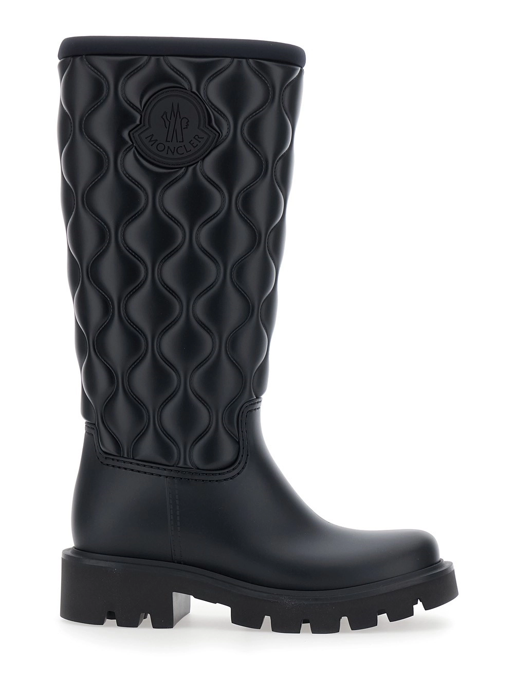 Moncler Stivali da Pioggia al Ginocchio con patch logo sul lato e design trapuntato in gomma neri donna