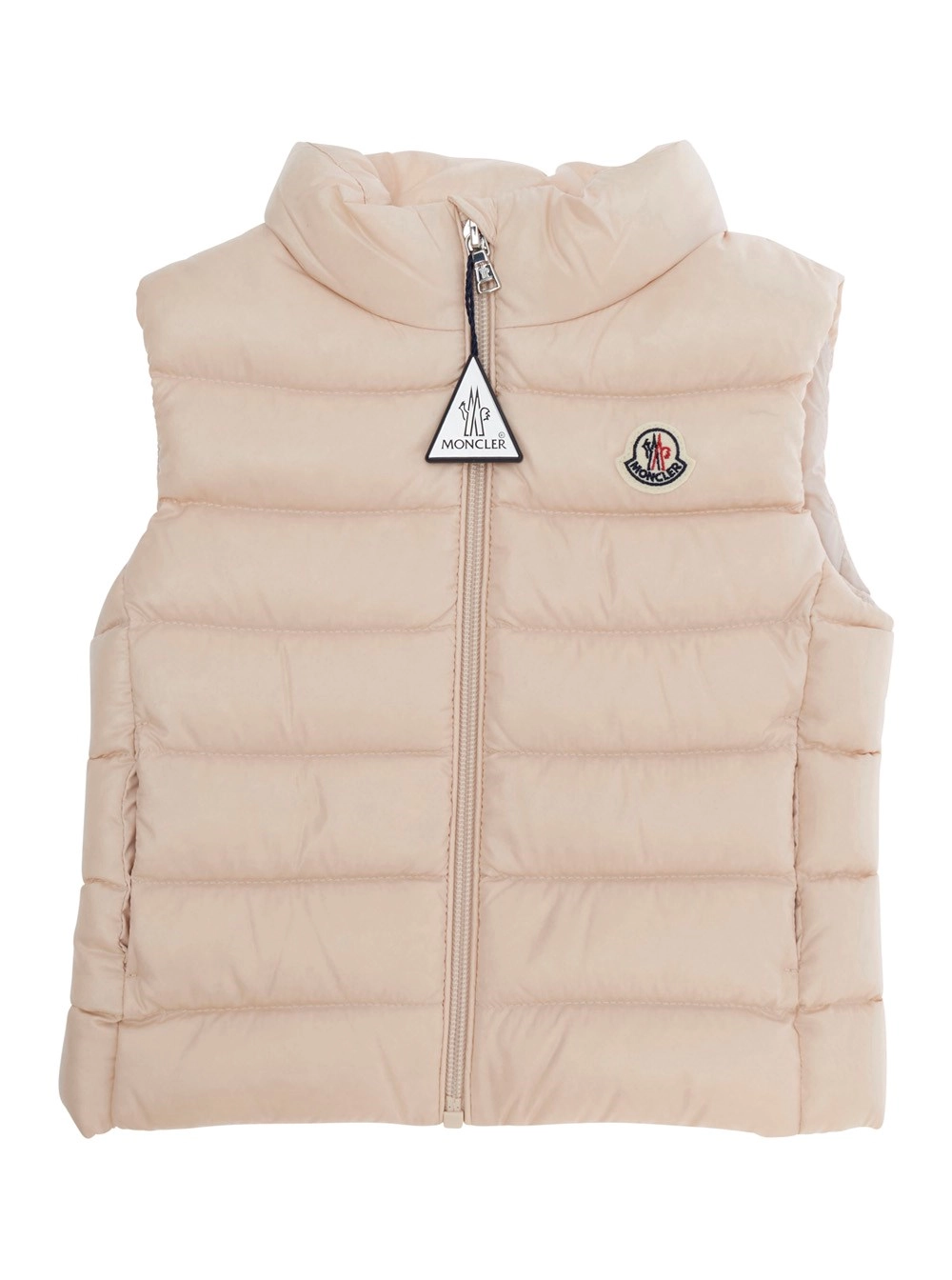 Moncler kids Gilet 'Ghany' con patch logo sul fronte in Tessuto Tecnico rosa baby