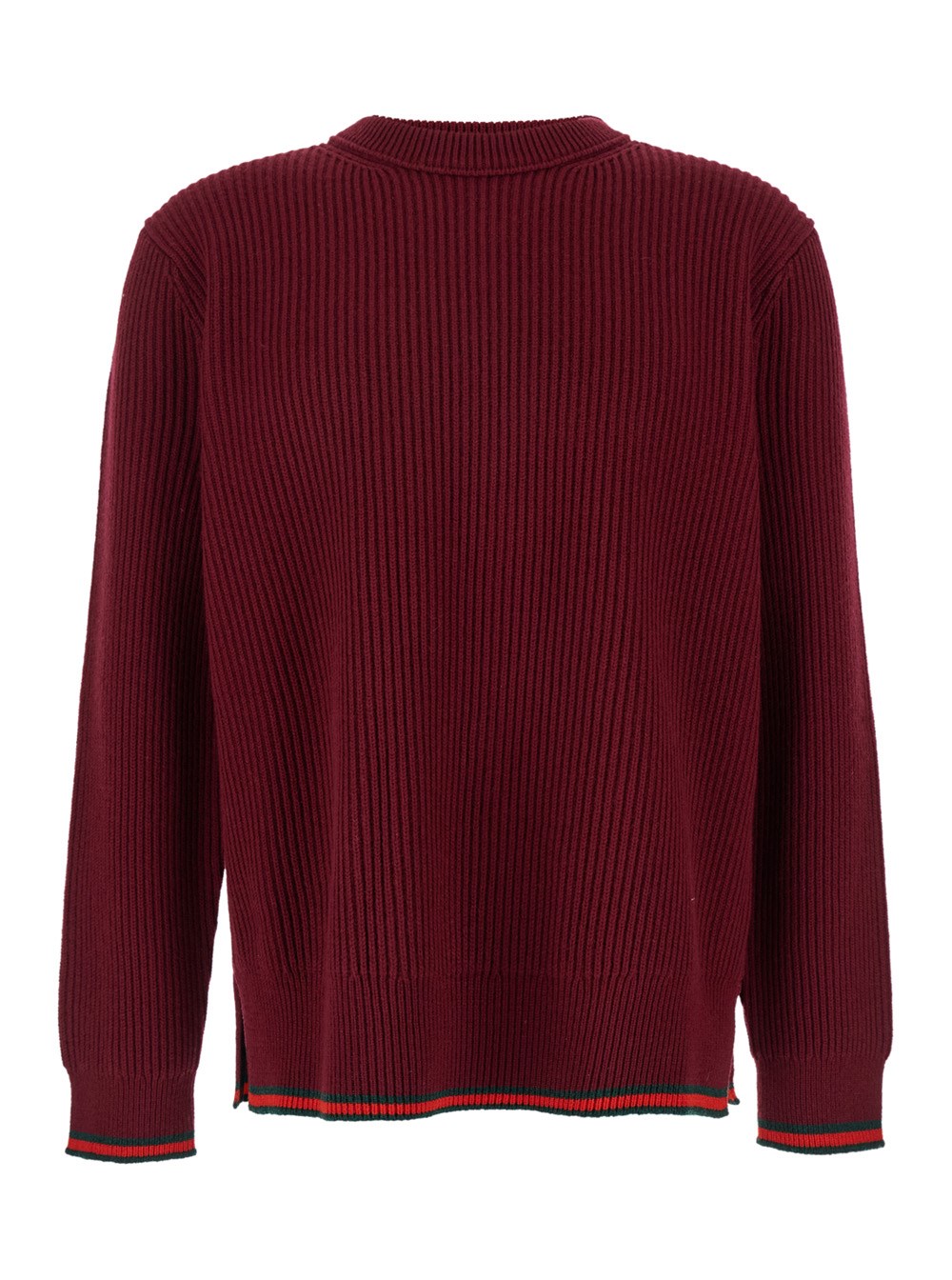 Gucci Maglione Girocollo con Dettaglio Web in Misto Lana a Coste Rosso Uomo