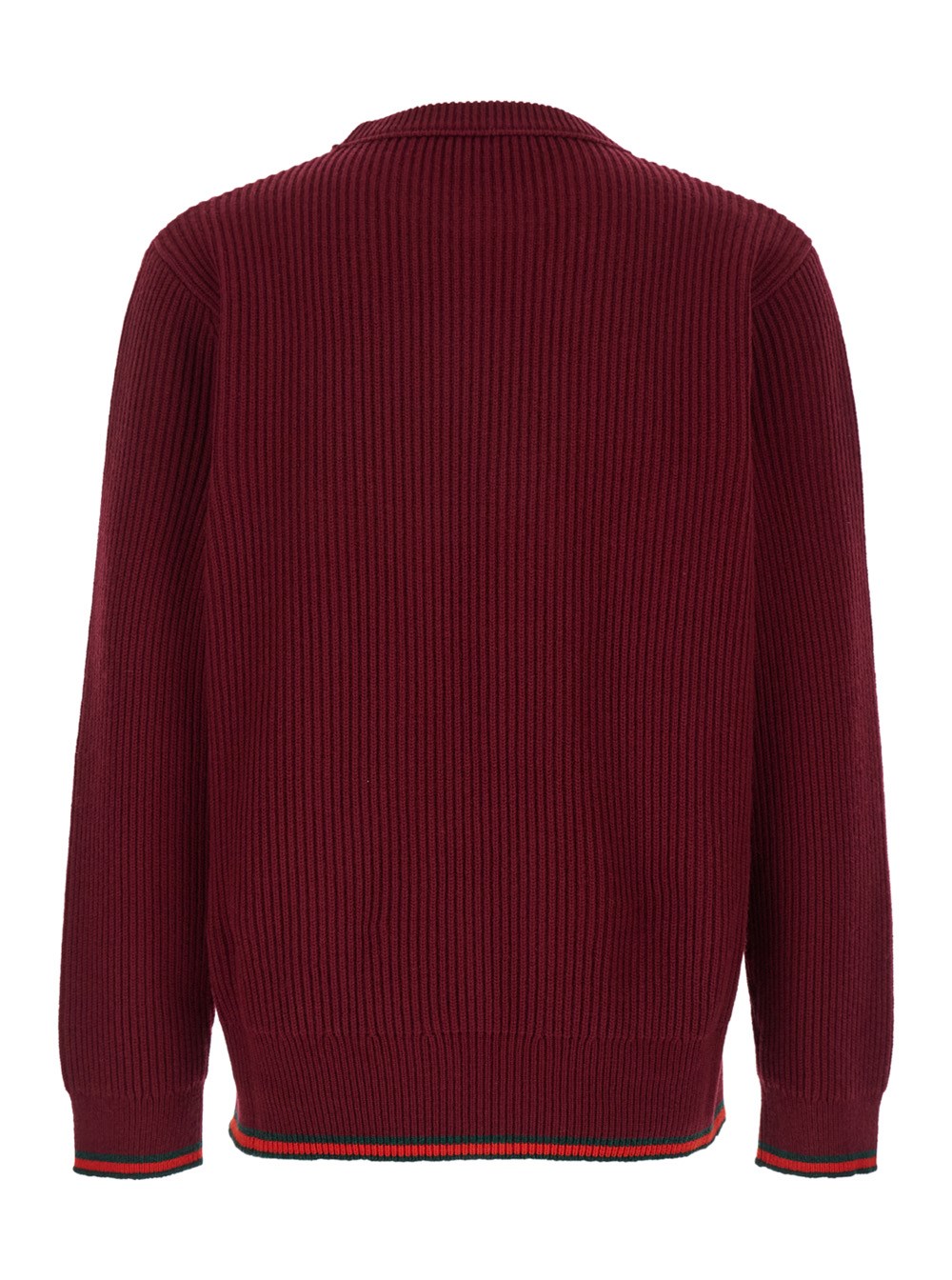 Gucci Maglione Girocollo con Dettaglio Web in Misto Lana a Coste Rosso Uomo, view 2