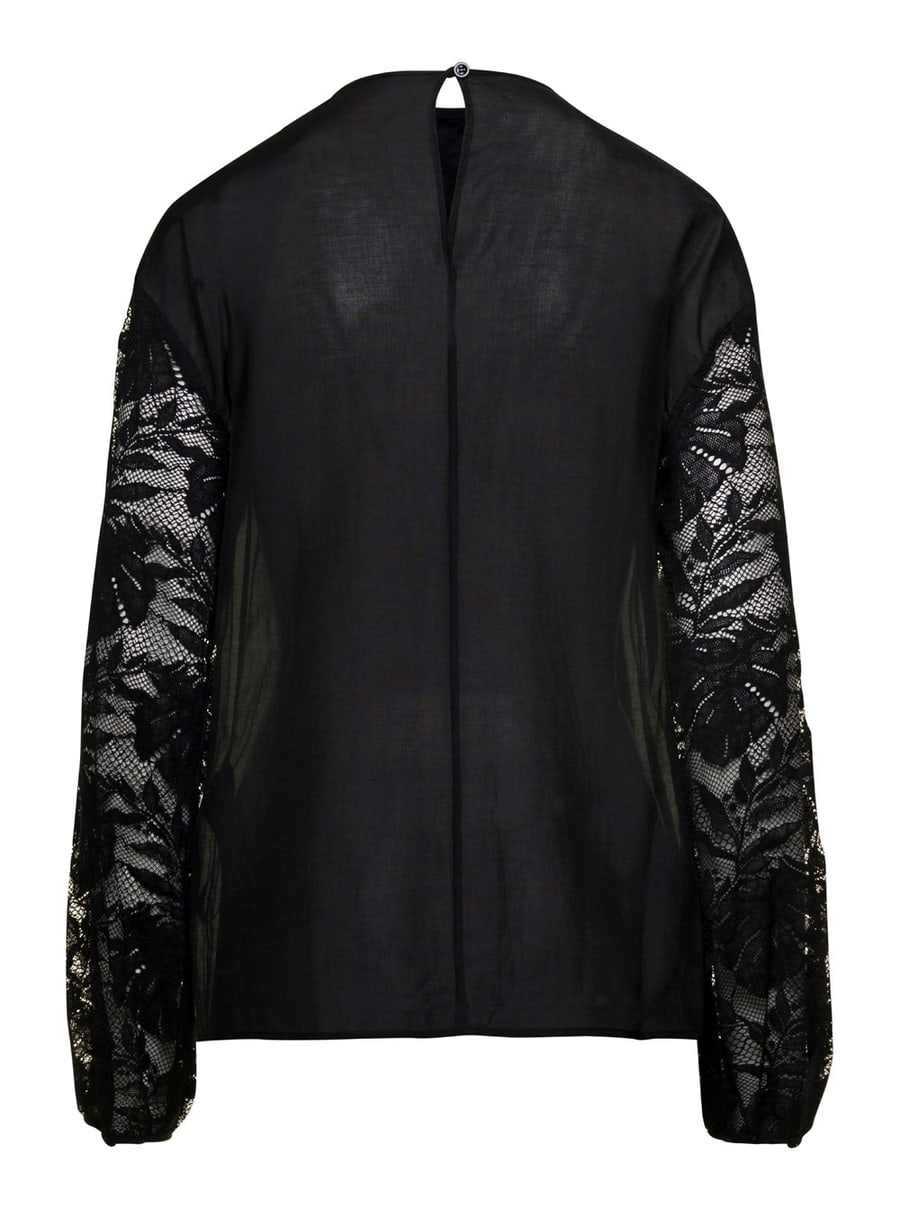Semicouture Blusa Girocollo in Cotone e Seta Nera Donna, view 2