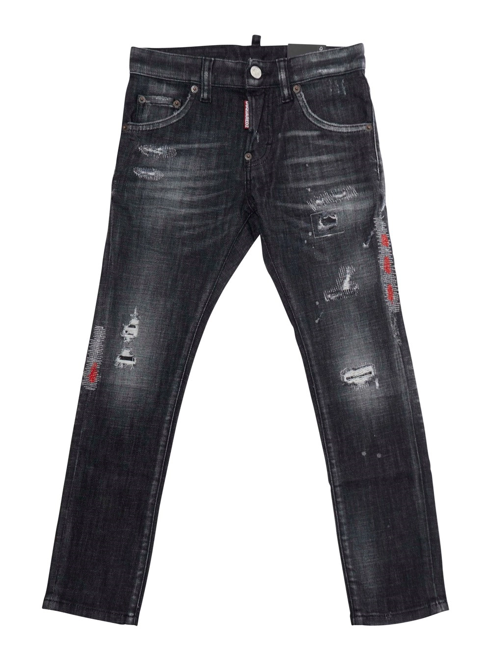 Dsquared2 kids Jeans 'Cool Guy' con dettagli strappati e patch logo sul retro in denim neri bambino