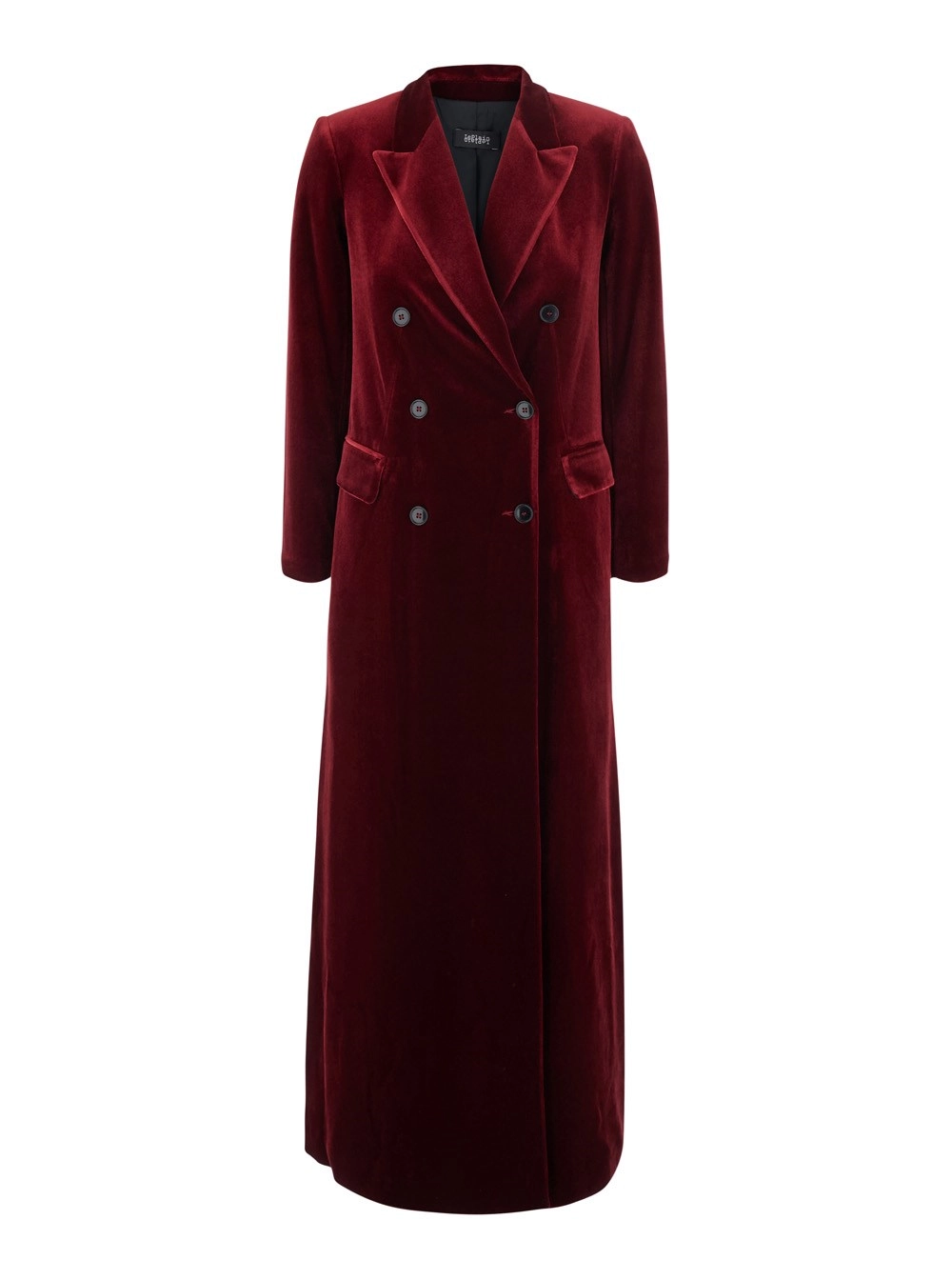 Leplain Cappotto lungo doppiopetto con revers a lancia in velluto bordeaux donna