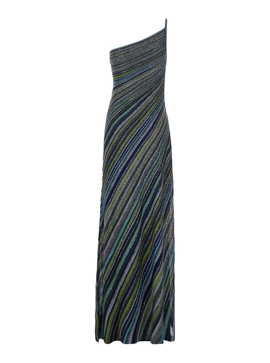 Missoni Abito lungo con design monospalla e paillettes applicate in misto viscosa blu donna, view 2