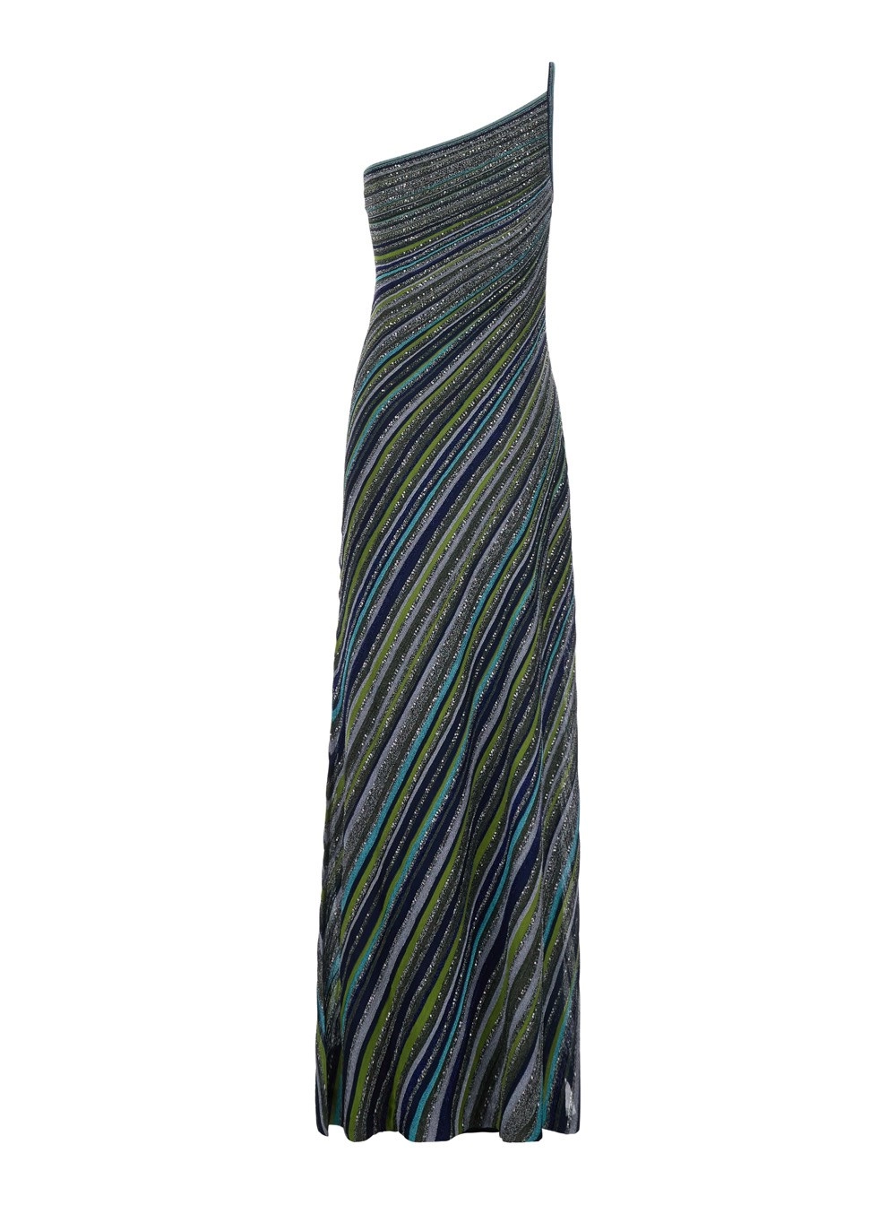 Missoni Abito lungo con design monospalla e paillettes applicate in misto viscosa blu donna, view 2