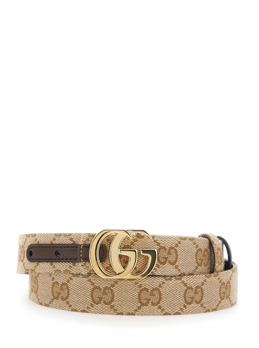 Gucci Cintura reversibile con fibbia GG in Tessuto GG e pelle beige donna