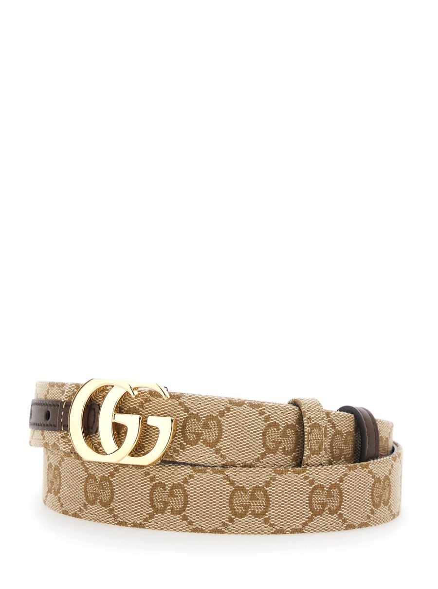 Gucci Cintura reversibile con fibbia GG in Tessuto GG e pelle beige donna, view 2