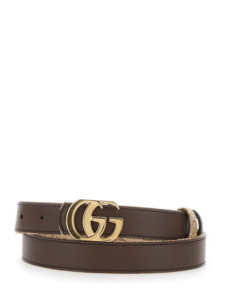 Gucci Cintura reversibile con fibbia GG in Tessuto GG e pelle beige donna, view 4