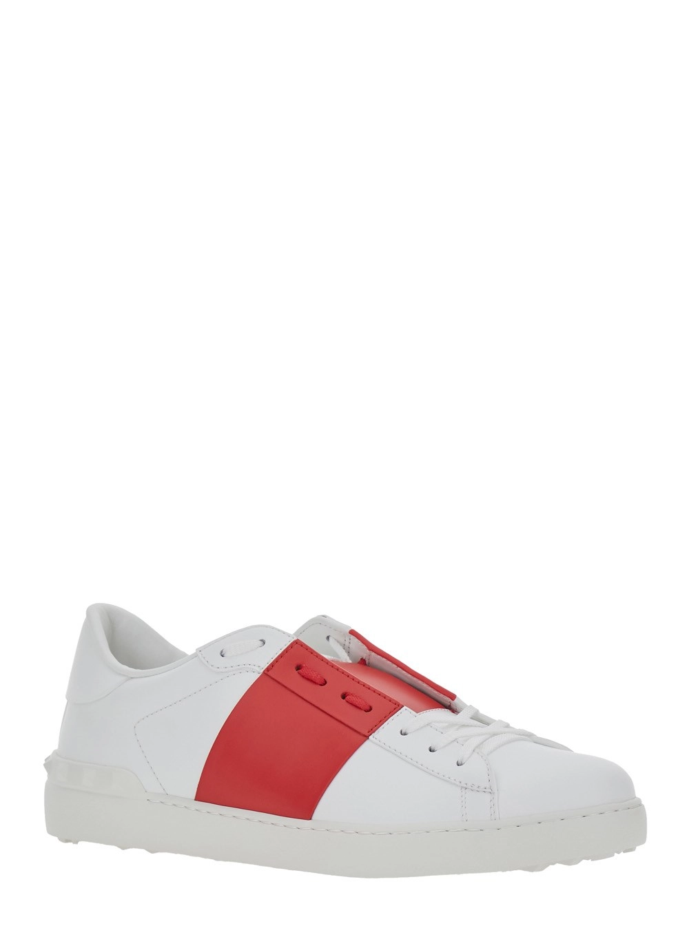 Valentino Garavani Sneaker Low Top con Linguetta con Logo e Dettaglio Rockstud sul Retro in Pelle Bianca Uomo, view 2