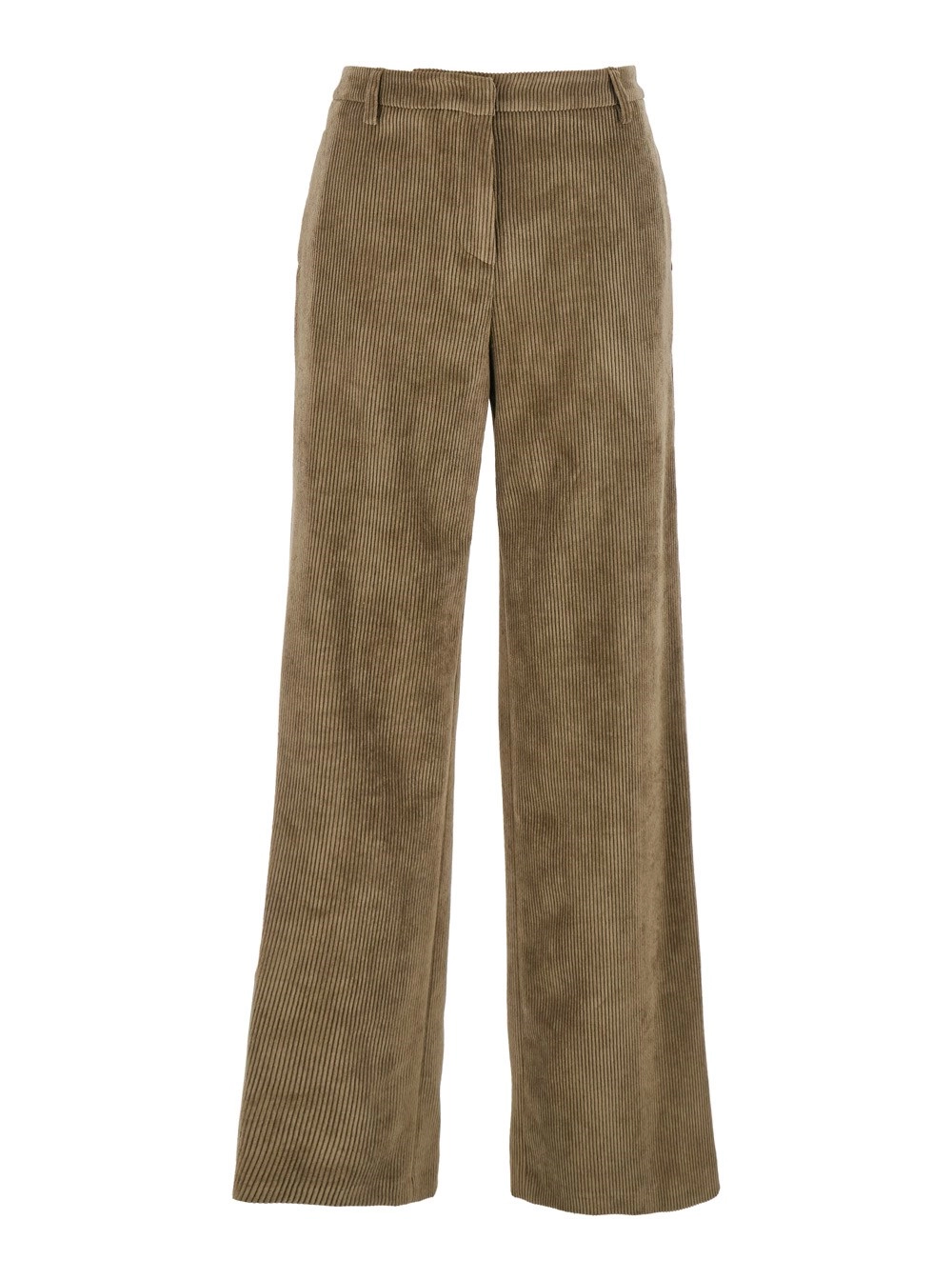 Leplain Pantalone con Passanti per Cintura in Velluto a Coste Verde Donna