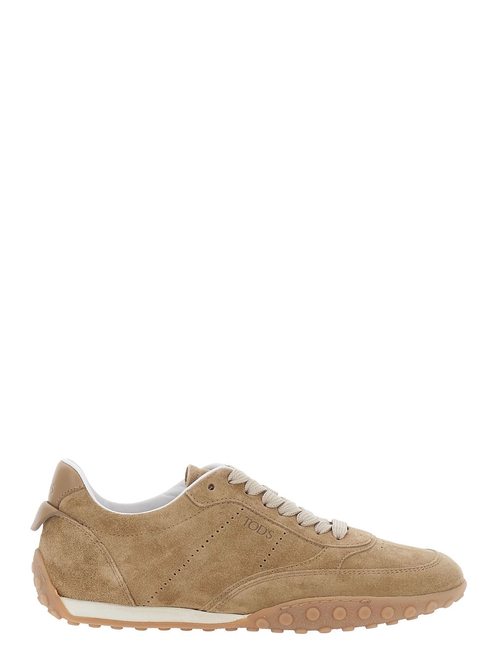 Tod's Sneakers Low Top con Logo Lettering su Linguetta e Tallone in Pelle Scamosciata Beige Donna