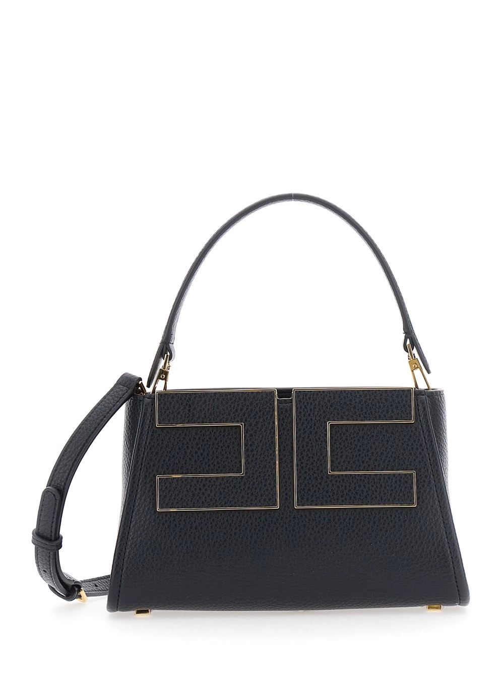 Elisabetta Franchi Borsa a Mano con Logo sul Fronte e tracolla regolabile e removibile in ecopelle nera donna