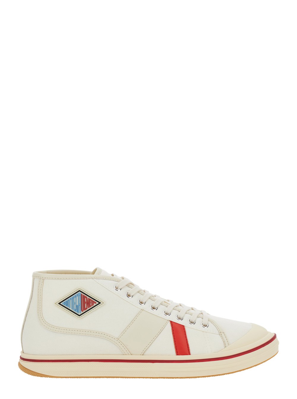 Bottega Veneta Sneakers 'Eliot' con Etichetta Logo sul Lato e Inserti in Pelle in Misto Cotone e Pelle Bianche Uomo