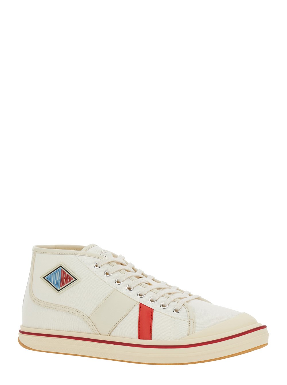 Bottega Veneta Sneakers 'Eliot' con Etichetta Logo sul Lato e Inserti in Pelle in Misto Cotone e Pelle Bianche Uomo, view 2