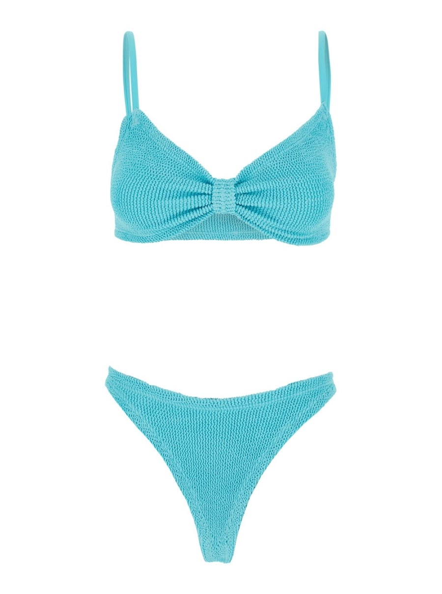 Hunza g Bikini 'Alicia' con Spalline Fisse Sottili e Nodo sul Fronte in Tessuto Tecnico Stretch Azzurro Donna