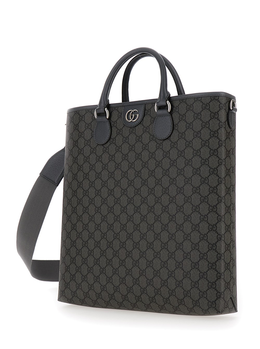 Gucci Borsa Shopping 'Ophidia GG Media' in Tessuto GG Supreme Grigio e Nero Uomo, view 2