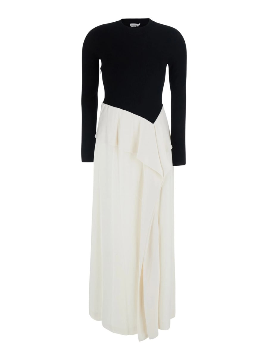 Simkhai Abito Lungo con gonna con design asimmetrico in misto lana Nero e bianco donna