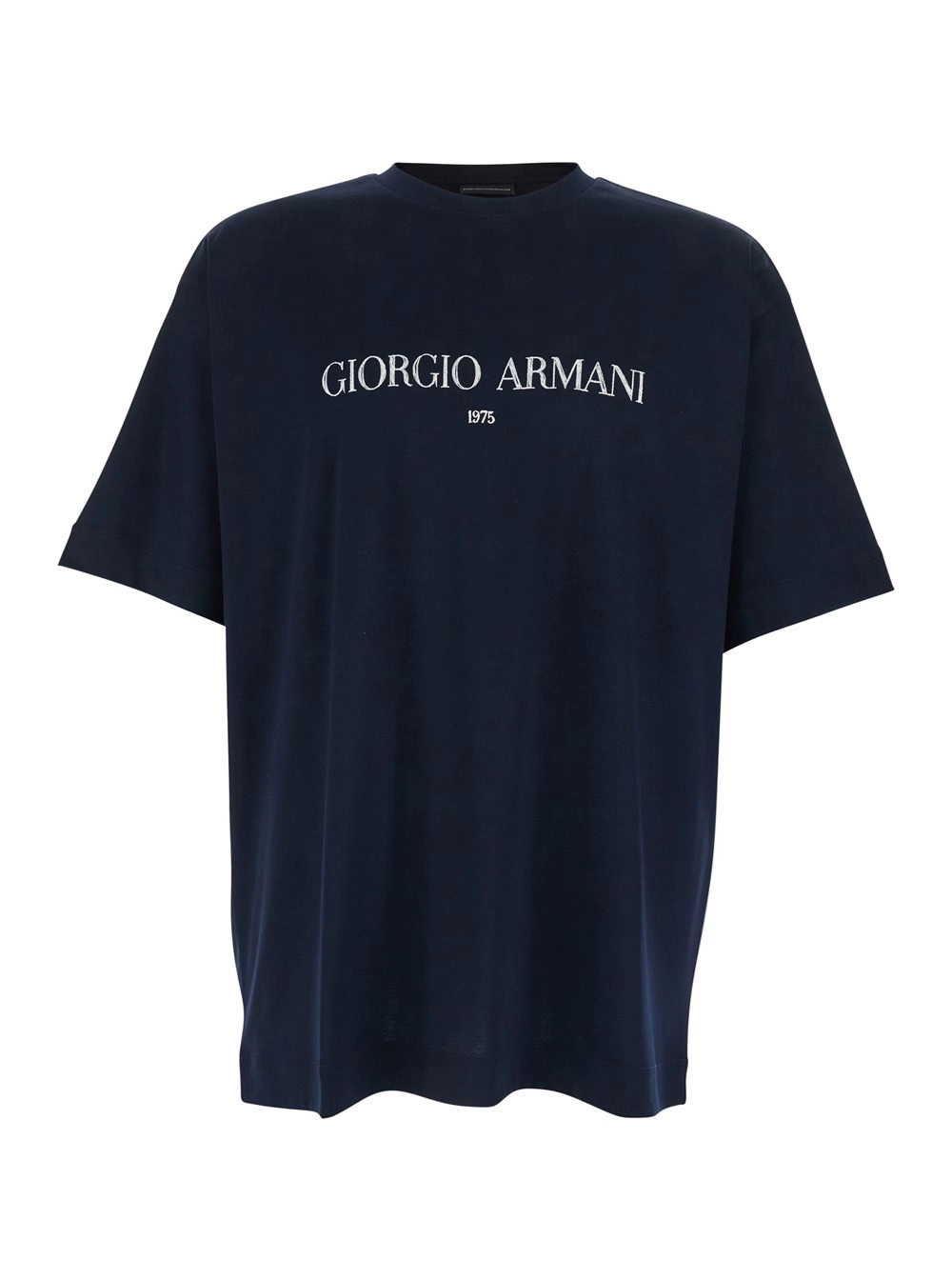 Giorgio Armani T-Shirt Girocollo con Logo Lettering sul Fronte in Cotone Blu Uomo