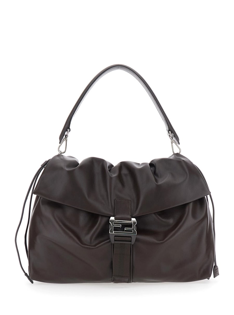 Fendi Borsa a Spalla 'Mama Baguette Grande' con Chiusura FF sul Fronte in Pelle Marrone Uomo